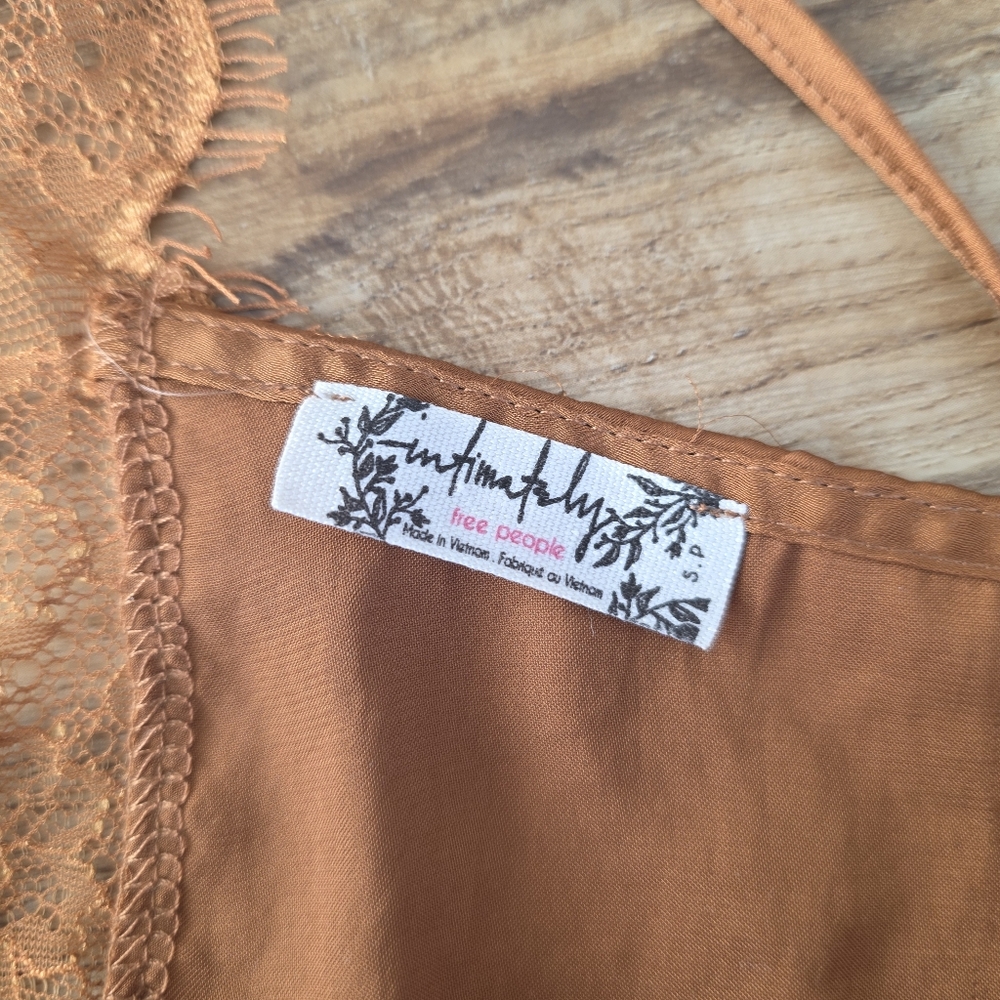 Free People Rust Orange Satin Lace-Trim Cropped Cami - Picture 4 of 6